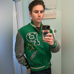 1950s 60s Vintage Varsity Letterman Jacket Poway Size 42 Green Wool USA Academic